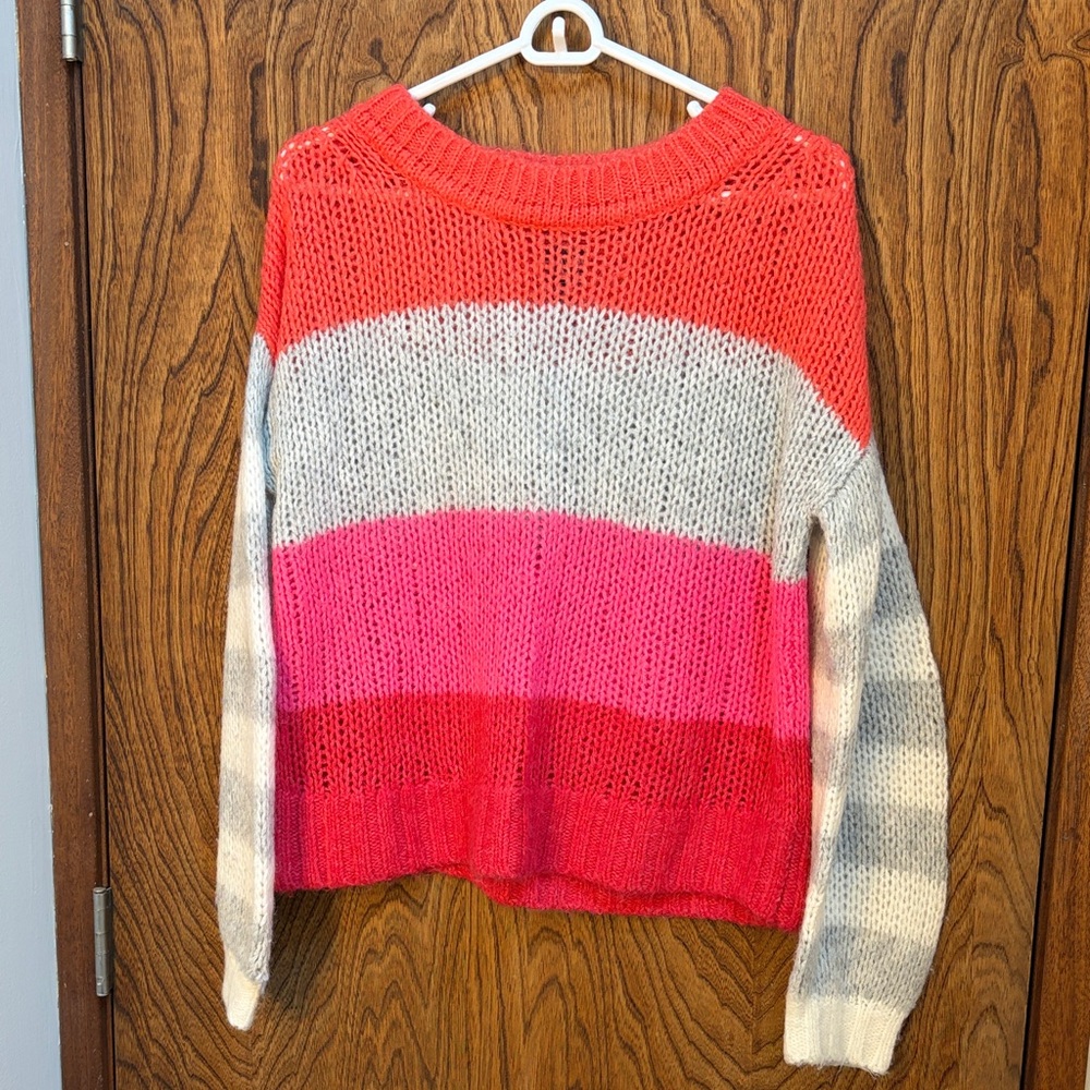 GAP Women's Sweater in Red, Pink, and Gray Stripes